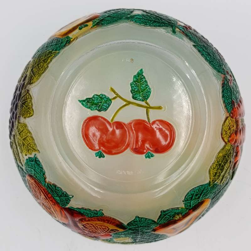 Vintage handpainted glass fruit and vegetables bowl