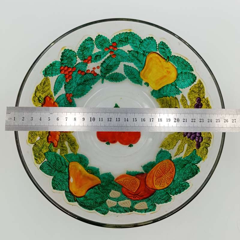 Vintage handpainted glass fruit and vegetables bowl