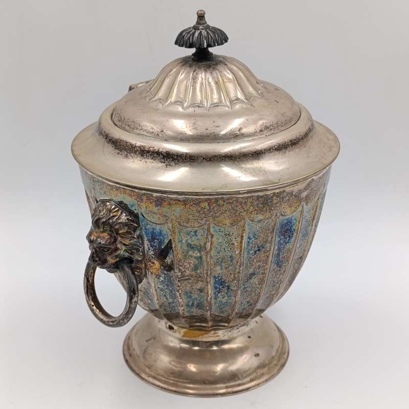 Vintage silverplated jar with lid and lion handles