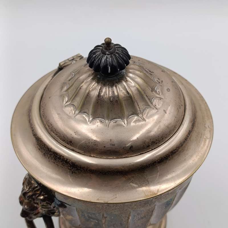 Vintage silverplated jar with lid and lion handles