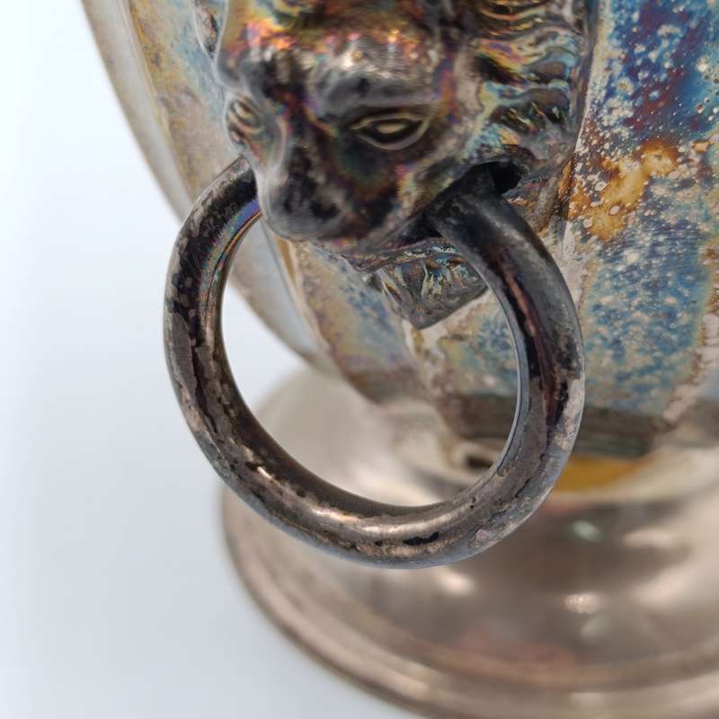 Vintage silverplated jar with lid and lion handles