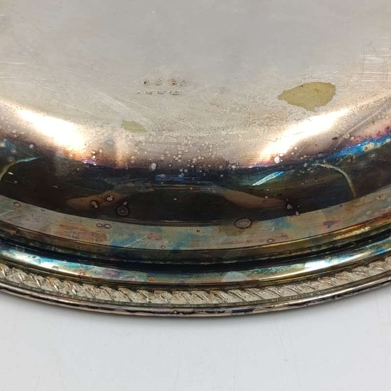 Antique silverplated oval serving dish with removable handle on lid