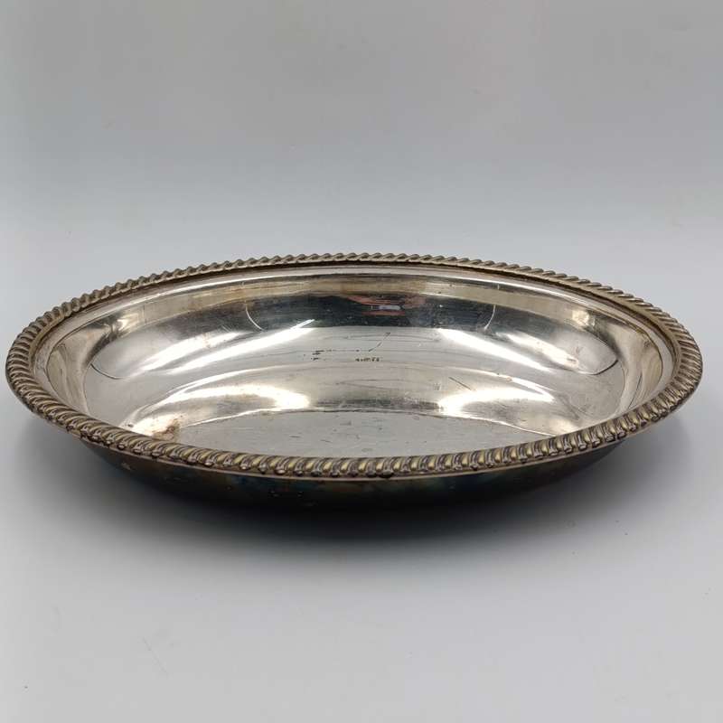 Antique silverplated oval serving dish with removable handle on lid