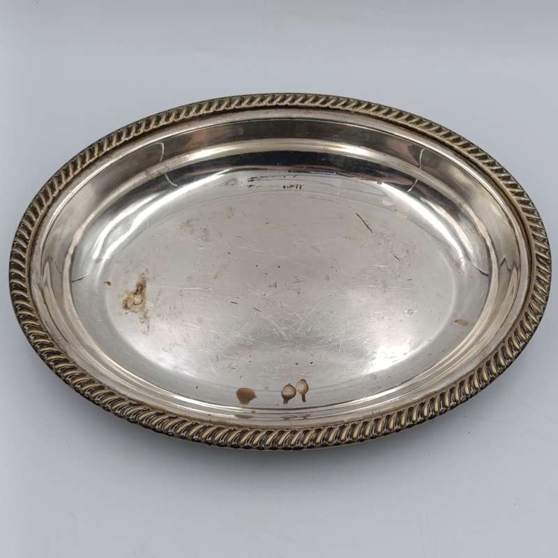 Antique silverplated oval serving dish with removable handle on lid