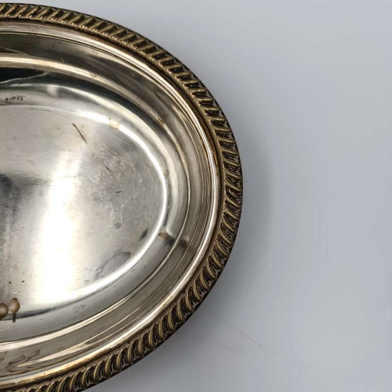 Antique silverplated oval serving dish with removable handle on lid
