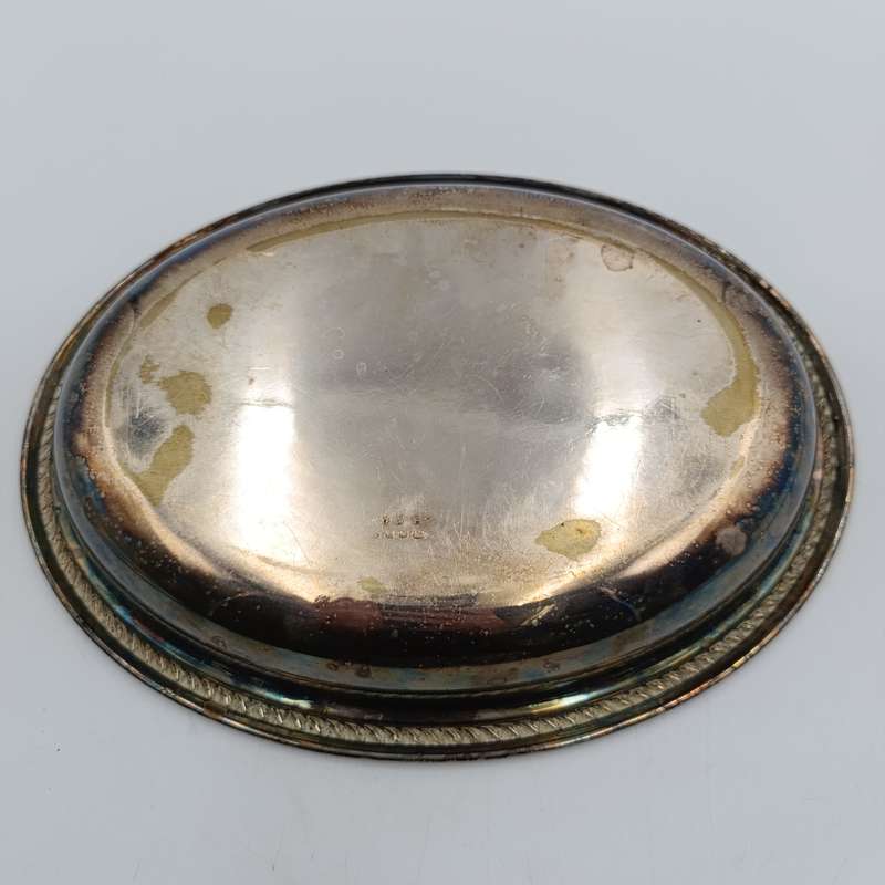 Antique silverplated oval serving dish with removable handle on lid