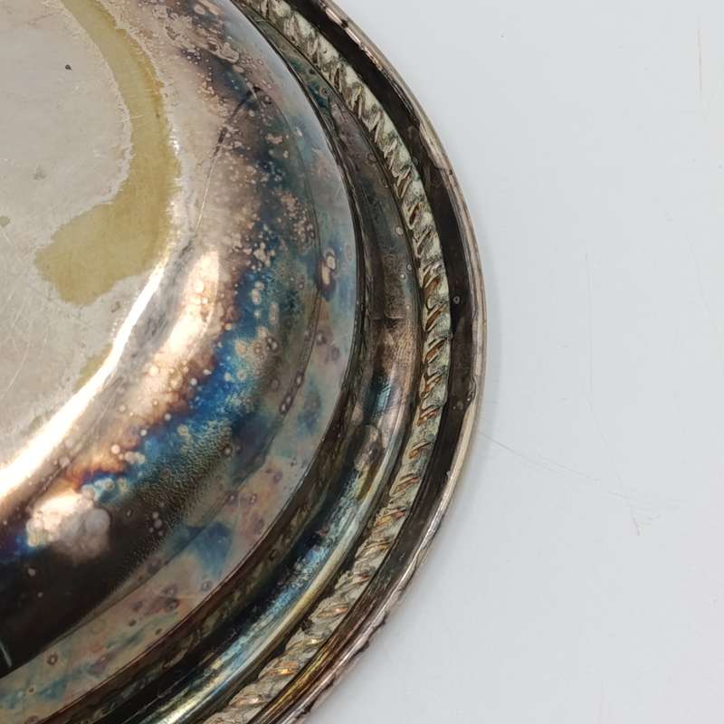 Antique silverplated oval serving dish with removable handle on lid