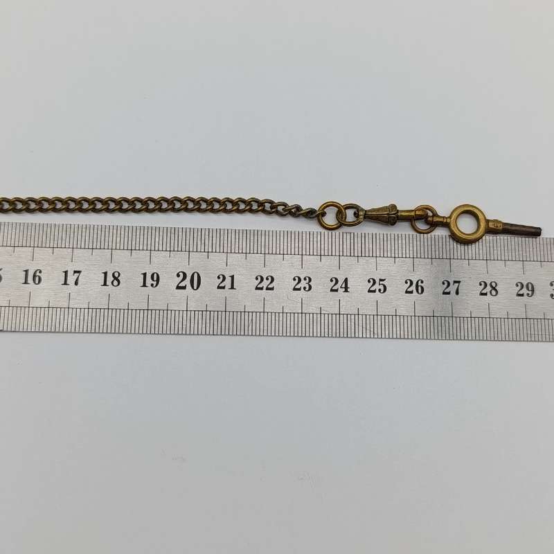 Antique brass pocketwatch fob chain with pocketwatch key
