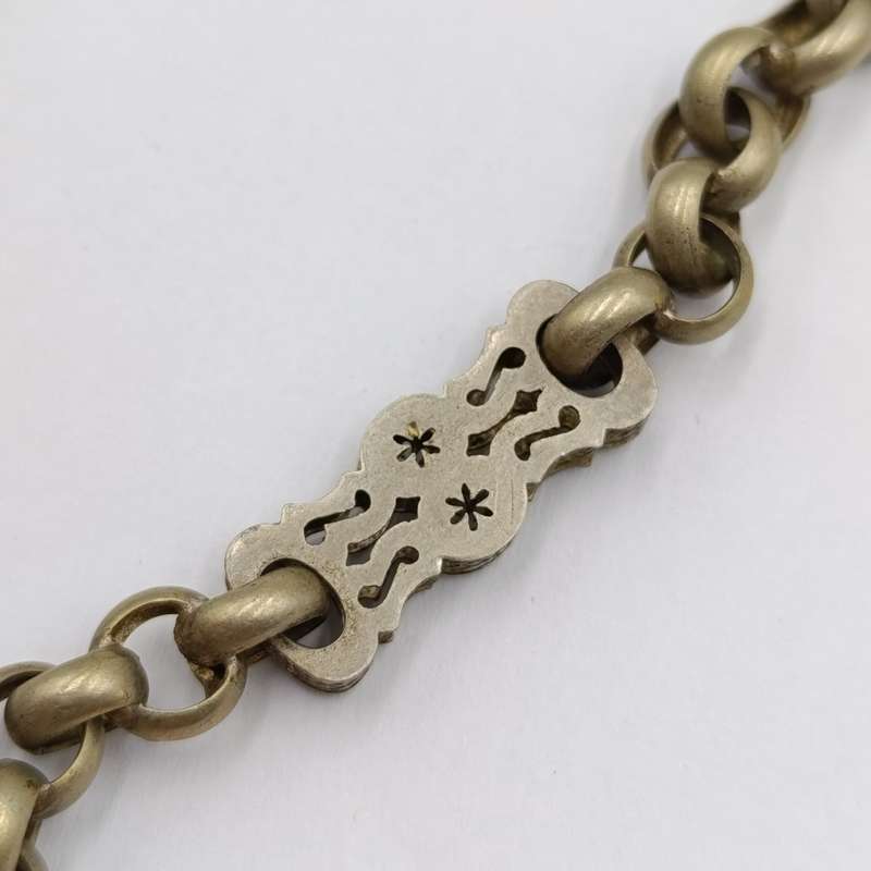 Antique nickel-plated pocketwatch fob chain