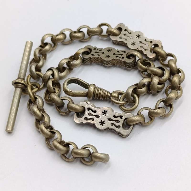 Antique nickel-plated pocketwatch fob chain