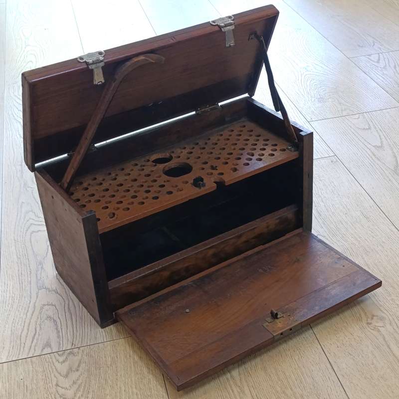 Antique wooden box converted to shooting case - marked P.B.de.V