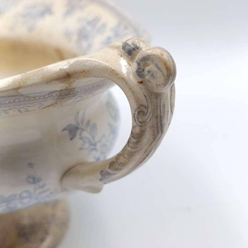 Antique 19th Century blue and white porcelain vegetable serving bowl