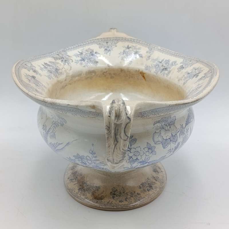 Antique 19th Century blue and white porcelain vegetable serving bowl