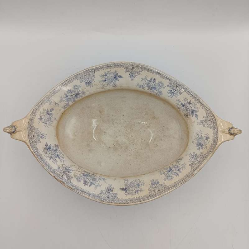 Antique 19th Century blue and white porcelain vegetable serving bowl