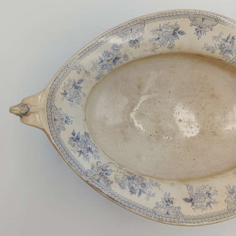 Antique 19th Century blue and white porcelain vegetable serving bowl