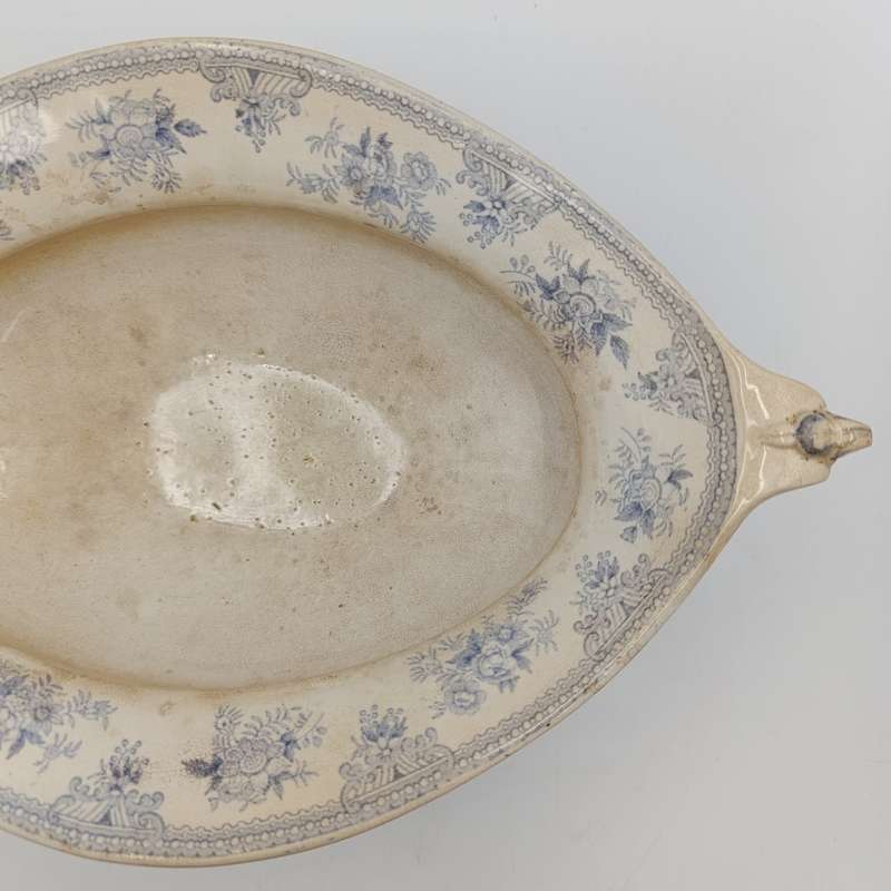 Antique 19th Century blue and white porcelain vegetable serving bowl