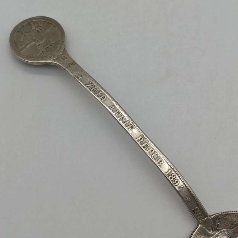 Boer War Pow prisoner of war trench art silver coin spoon by D. vd Berg P.O.W Paardeberg