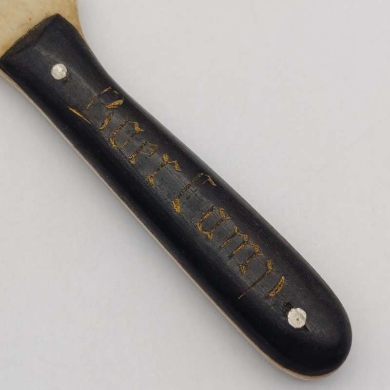 Boer War Pow trench art knife of bone and ebony - inscribed Boer Camp Ceylon 1901