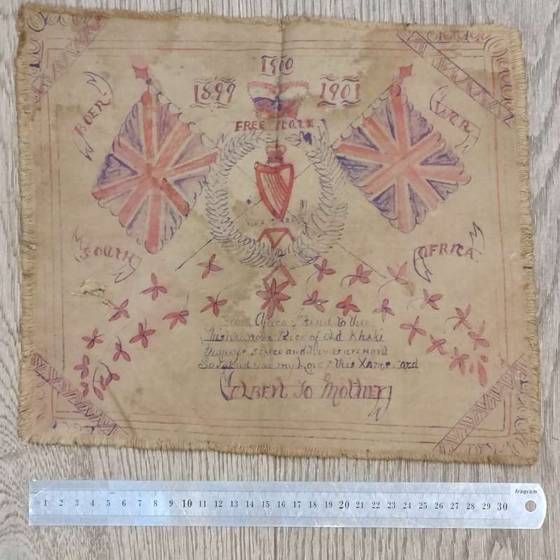 Boer War Soldiers khaki cloth xmas message - Irish regiment - From Albert to his mother