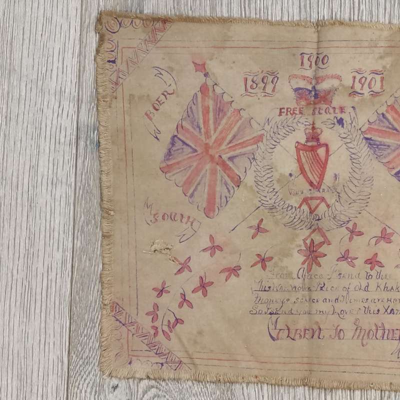 Boer War Soldiers khaki cloth xmas message - Irish regiment - From Albert to his mother