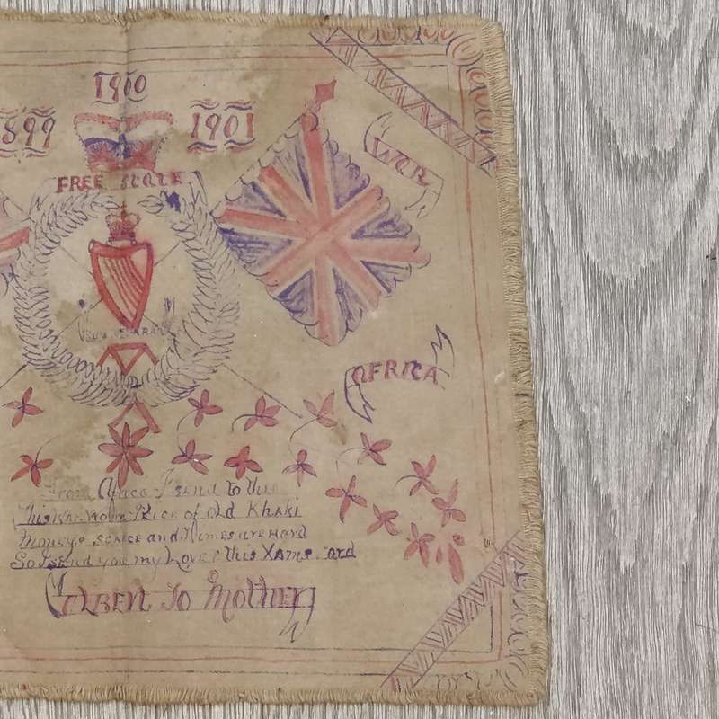 Boer War Soldiers khaki cloth xmas message - Irish regiment - From Albert to his mother