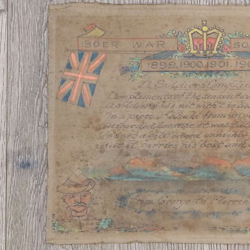 Boer War Soldiers khaki cloth greetings message - Scots Guard - From George to Florrie