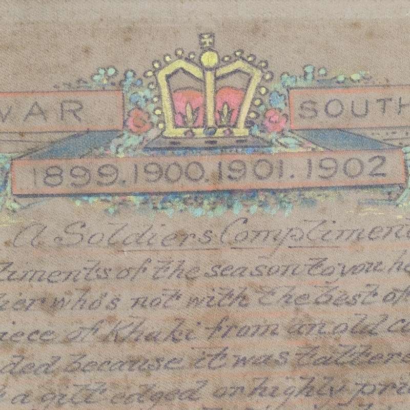 Boer War Soldiers khaki cloth greetings message - Scots Guard - From George to Florrie