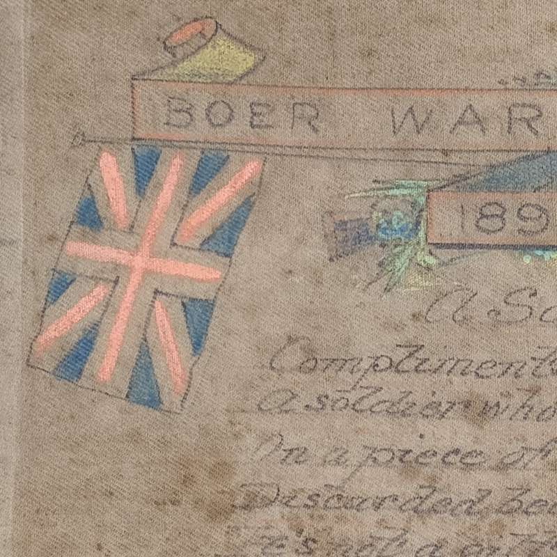 Boer War Soldiers khaki cloth greetings message - Scots Guard - From George to Florrie