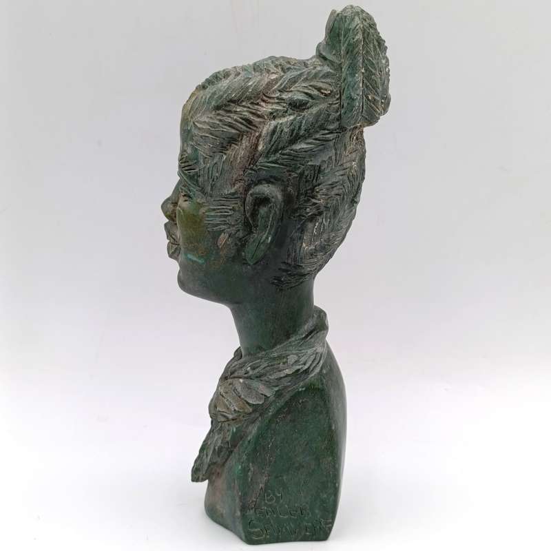 African woman green opal stone carving by Caleb Samhere