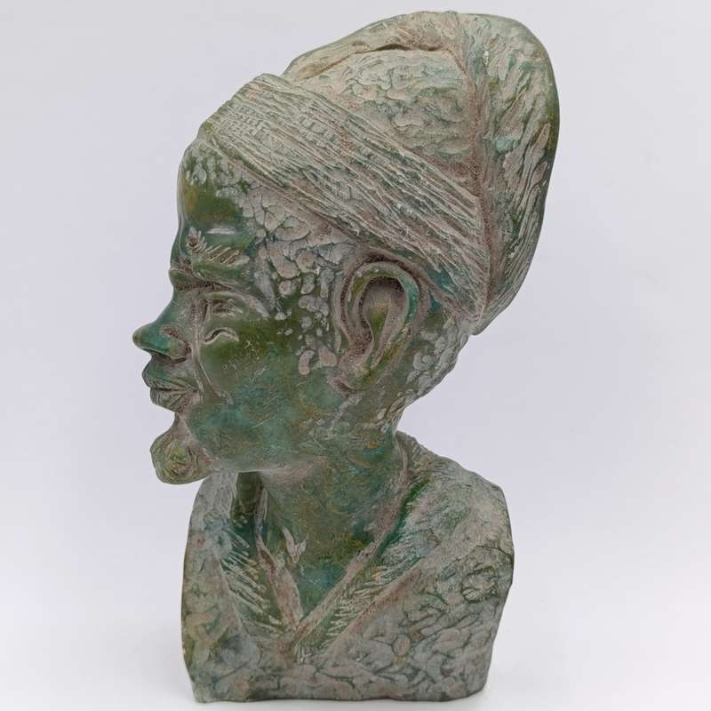 African Man green opal stone carving by Caleb Samhere