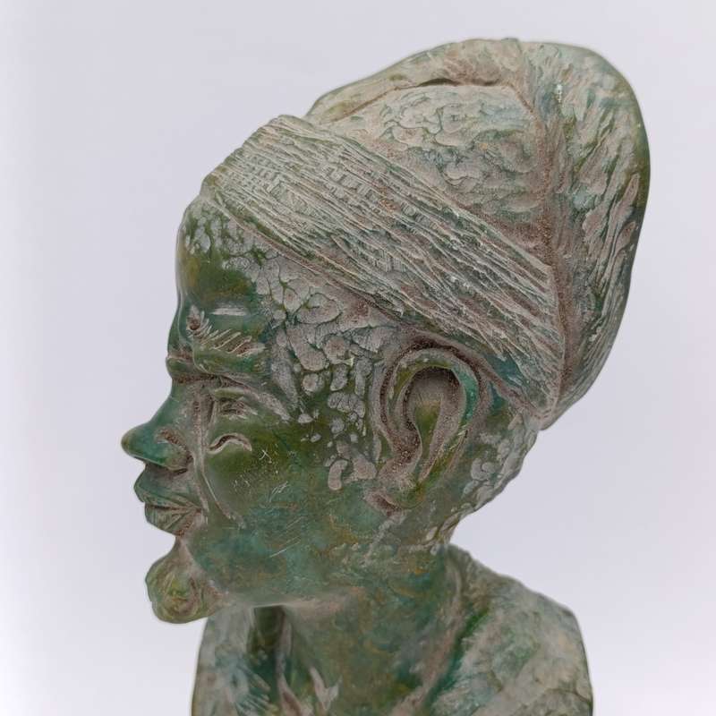 African Man green opal stone carving by Caleb Samhere