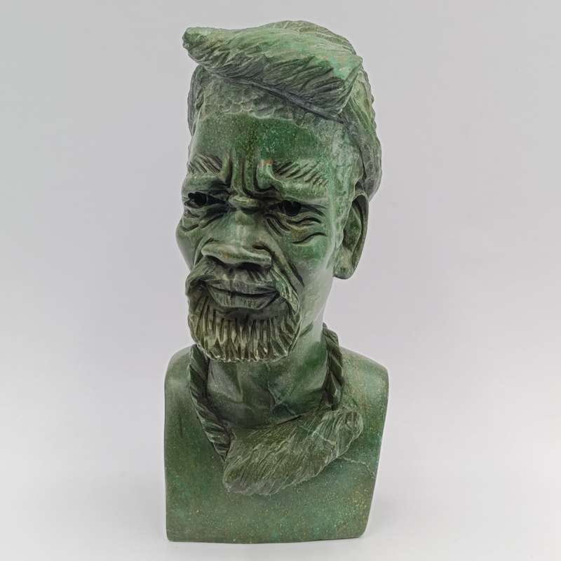 African Man green opal stone carving by Caleb Samhere