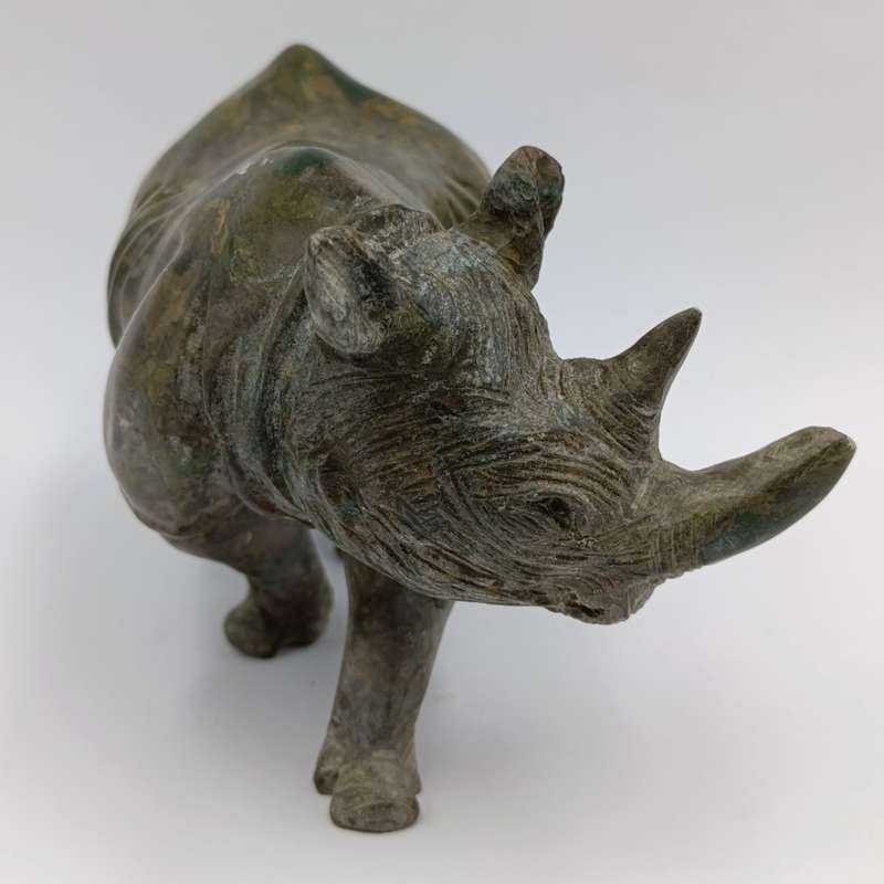 Vintage Green Serpentine stone Rhino sculpture