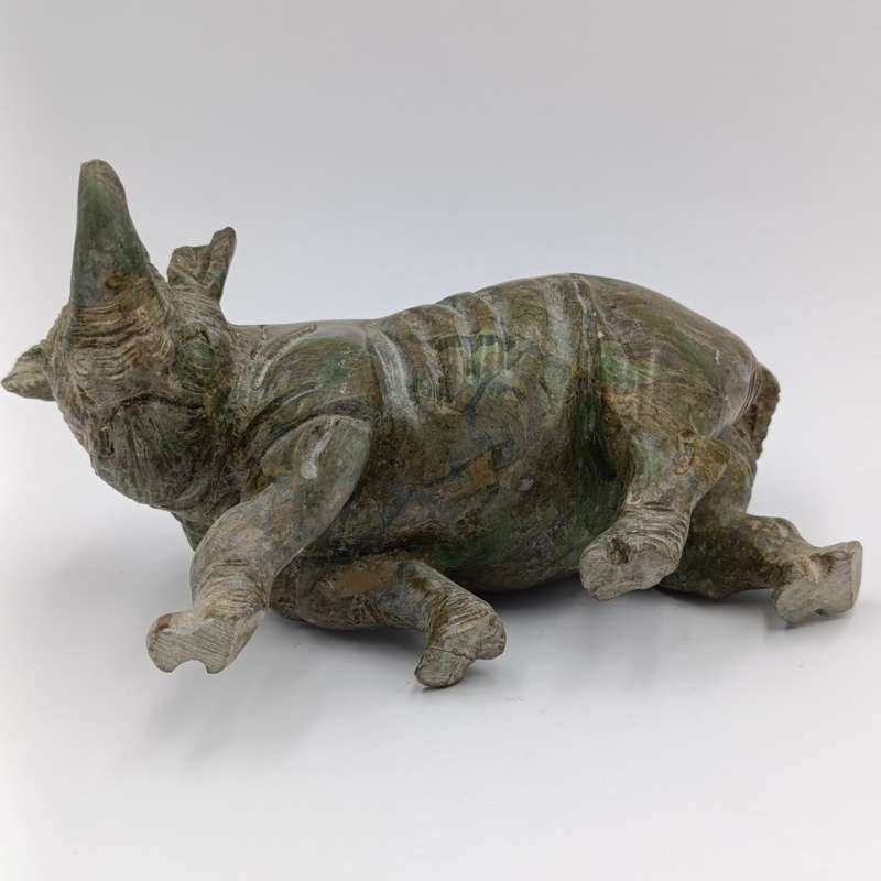 Vintage Green Serpentine stone Rhino sculpture