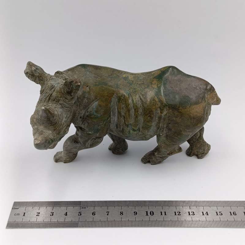 Vintage Green Serpentine stone Rhino sculpture