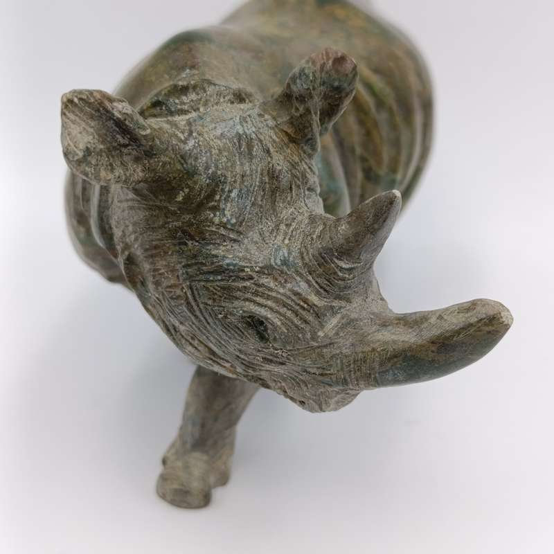 Vintage Green Serpentine stone Rhino sculpture