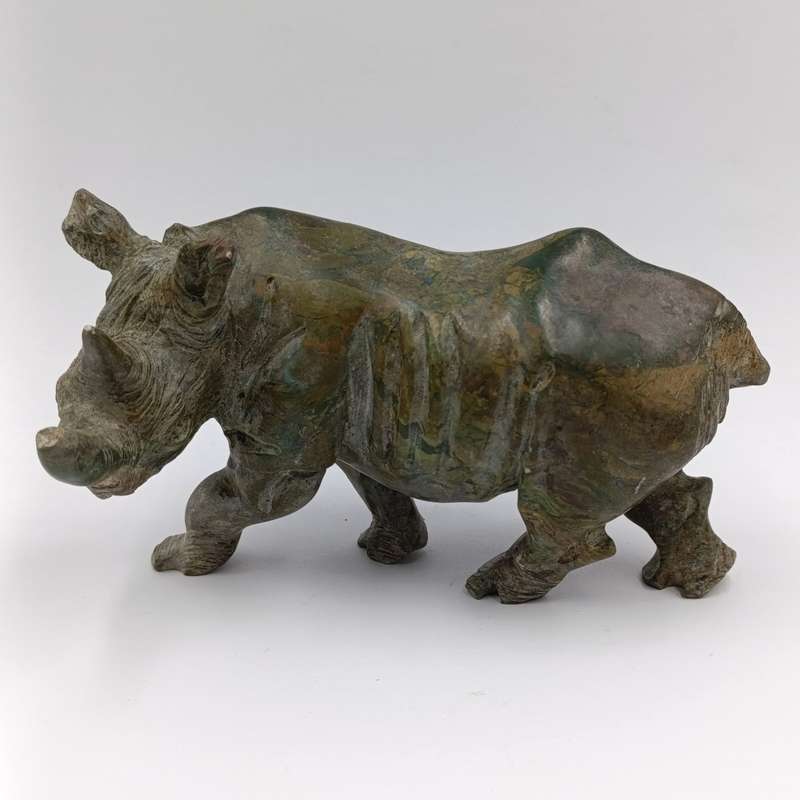 Vintage Green Serpentine stone Rhino sculpture