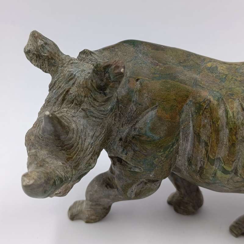 Vintage Green Serpentine stone Rhino sculpture