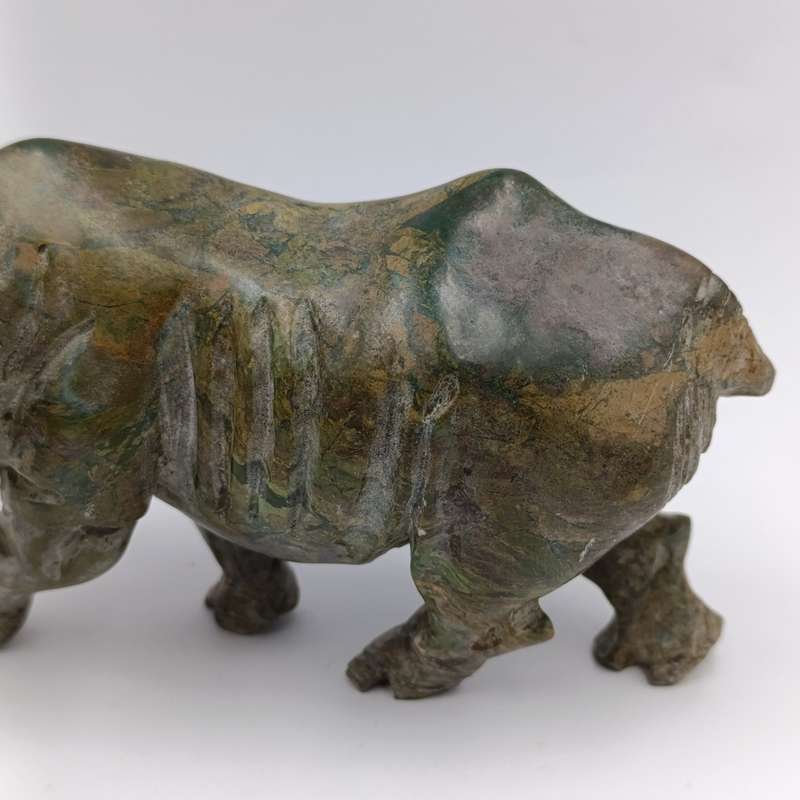 Vintage Green Serpentine stone Rhino sculpture