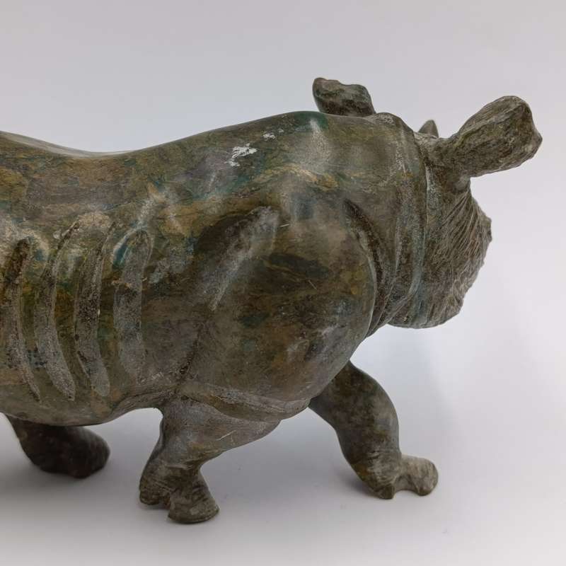 Vintage Green Serpentine stone Rhino sculpture