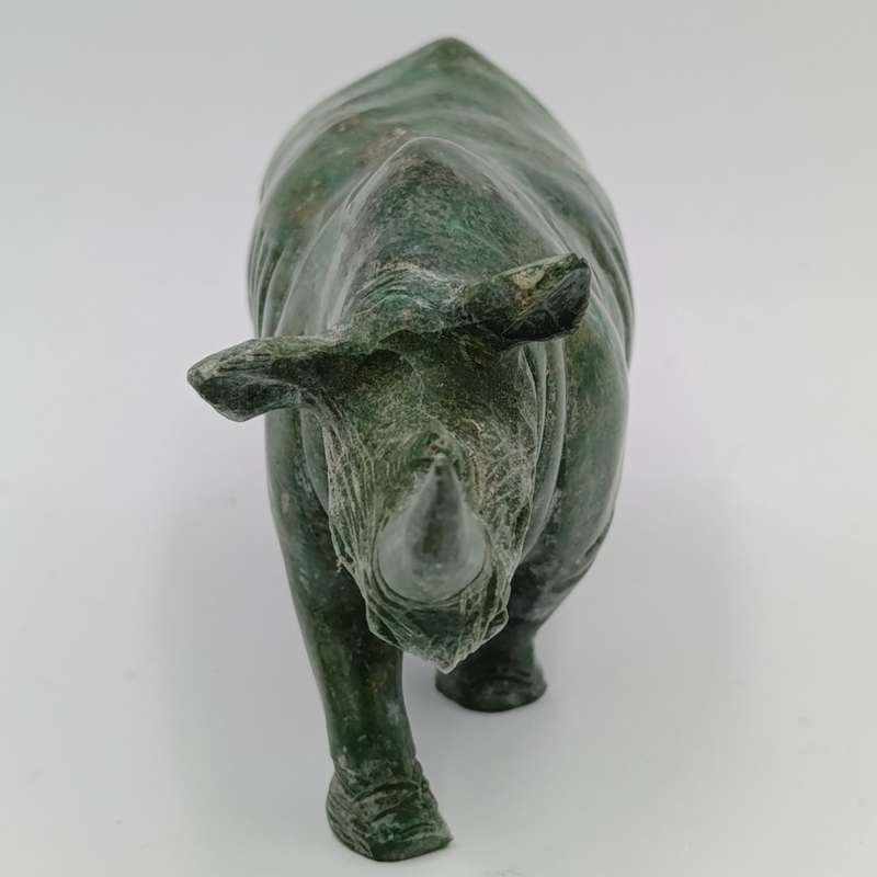 Vintage Green Serpentine stone Rhino sculpture
