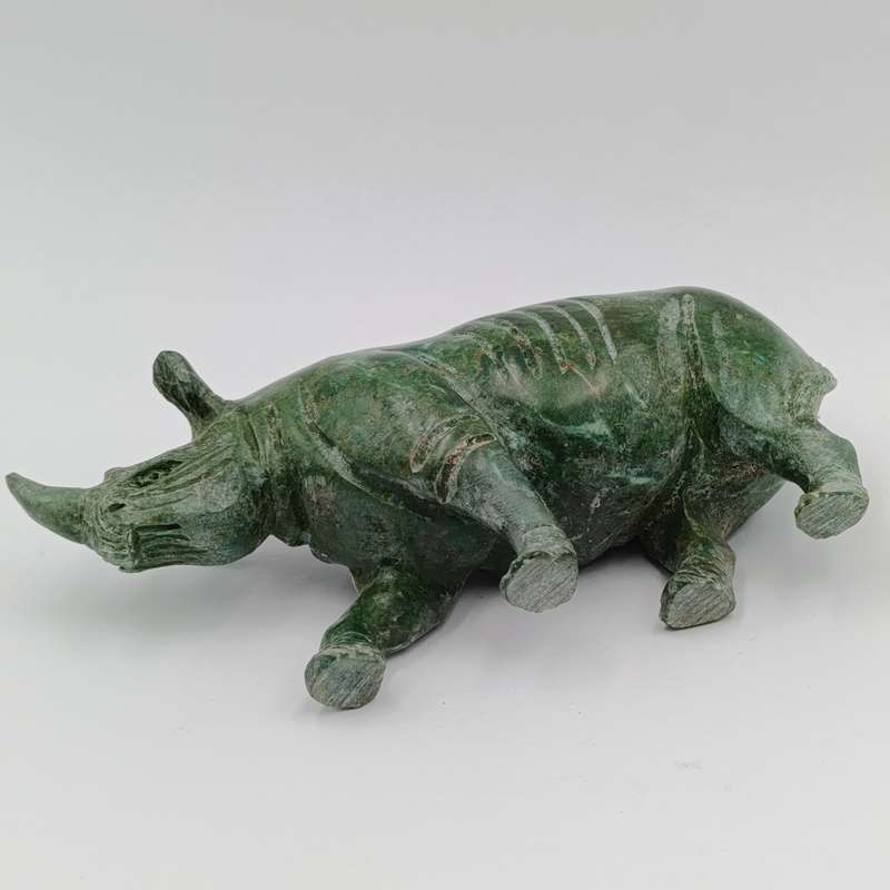 Vintage Green Serpentine stone Rhino sculpture