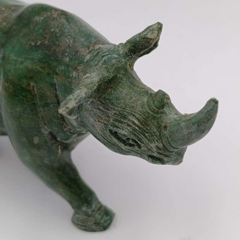 Vintage Green Serpentine stone Rhino sculpture