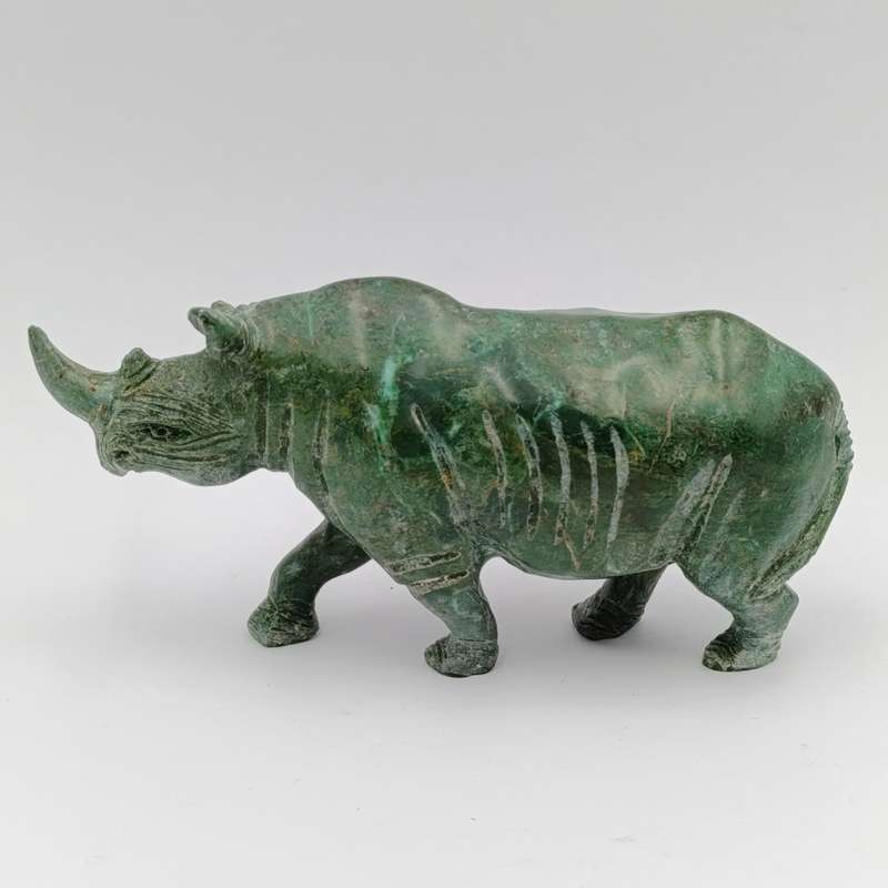 Vintage Green Serpentine stone Rhino sculpture