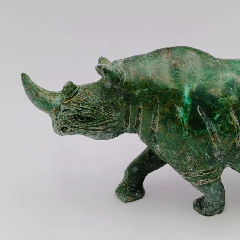 Vintage Green Serpentine stone Rhino sculpture