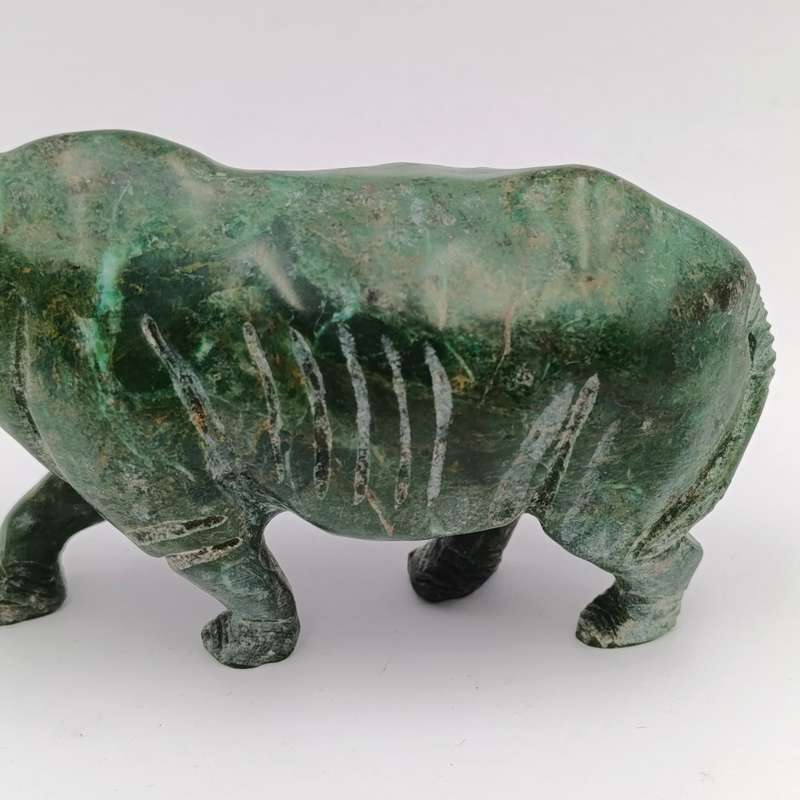 Vintage Green Serpentine stone Rhino sculpture