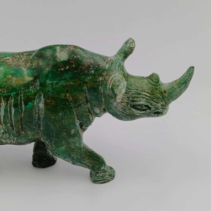 Vintage Green Serpentine stone Rhino sculpture