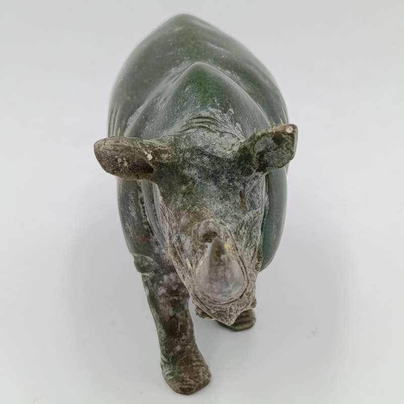 Vintage Green Serpentine stone Rhino sculpture