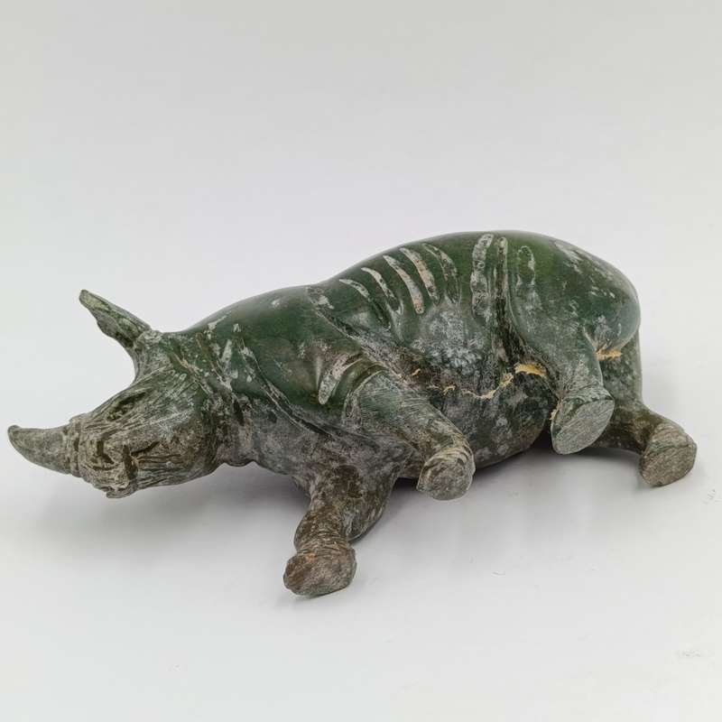Vintage Green Serpentine stone Rhino sculpture