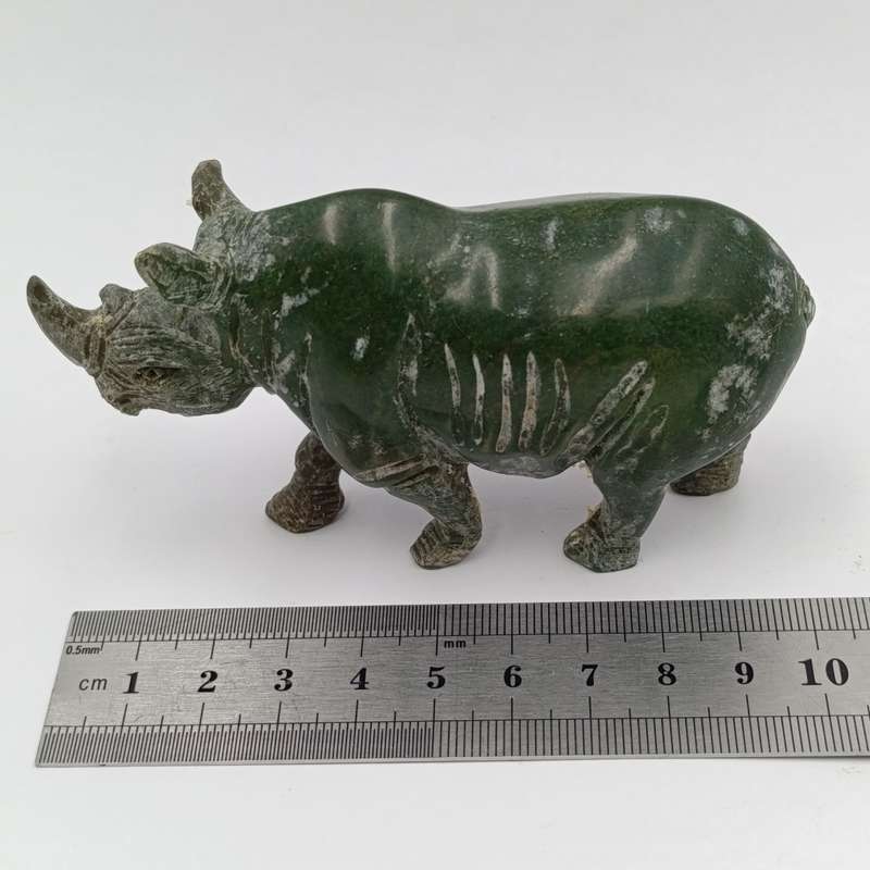 Vintage Green Serpentine stone Rhino sculpture